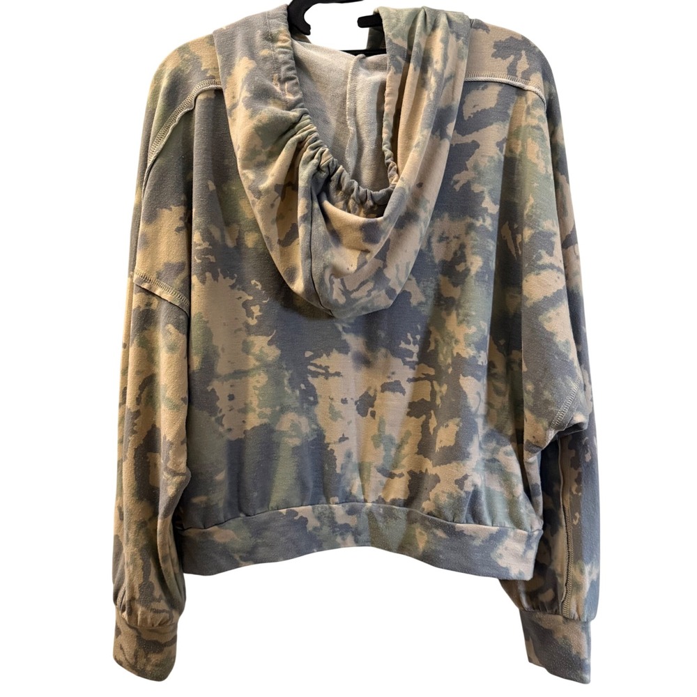 BKE Womens Blue Green Tie Dye Cropped Hoodie Sweatshirt Dolman Sleeve Medium - Picture 2 of 10